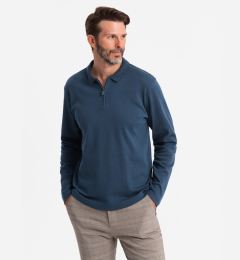 Снимка на Ombre Men's polo longsleeve with zippered collar - navy blue