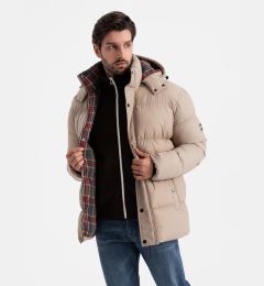 Снимка на Ombre Men's puffer jacket with check lining - beige