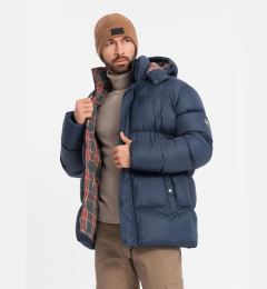 Снимка на Ombre Men's puffer jacket with check lining - navy blue