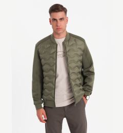 Снимка на Ombre Men's quilted bomber jacket - dark olive green