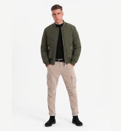 Снимка на Ombre Men's quilted bomber jacket with metal zippers - dark olive green
