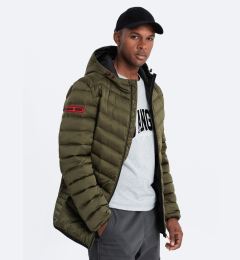 Снимка на Ombre Men's quilted jacket with satin finish - dark olive green