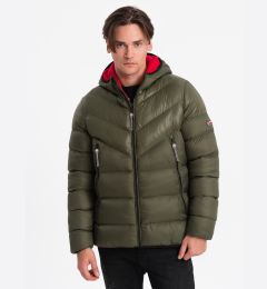 Снимка на Ombre Men's quilted winter jacket with combined materials - dark olive green
