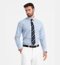 Снимка на Ombre Men's REGULAR FIT cotton shirt with vertical stripes - blue and white OM-SHOS