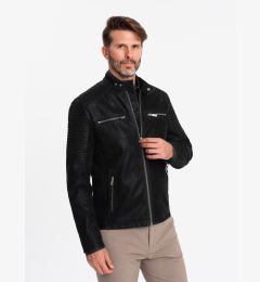 Снимка на Ombre Men's retro-style biker jacket with stand-up collar - black