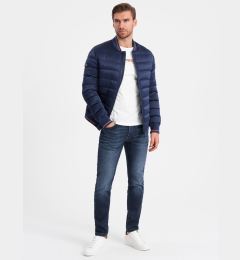 Снимка на Ombre Men's satin finish bomber jacket with contrasting ribbed cuffs - dark blue