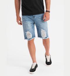 Снимка на Ombre Men's short denim shorts with rips and holes - light blue