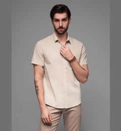 Снимка на Ombre Men's short-sleeved linen-cotton shirt with pocket - beige