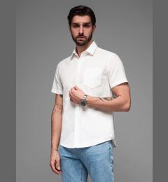 Снимка на Ombre Men's short-sleeved linen-cotton shirt with pocket - broken white