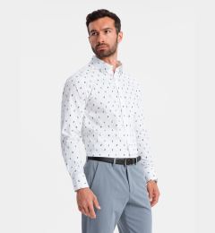Снимка на Ombre Men's SLIM FIT patterned cotton shirt - white