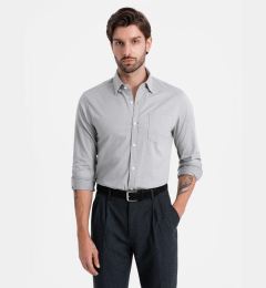 Снимка на Ombre Men's SLIM FIT shirt in decorative fabric with pocket - grey