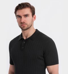 Снимка на Ombre Men's SLIM FIT viscose vertical striped polo shirt - black