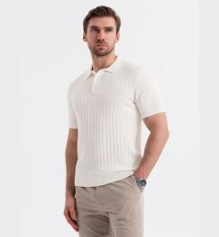 Снимка на Ombre Men's SLIM FIT viscose vertical striped polo shirt - broken white