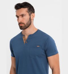 Снимка на Ombre Men's T-shirt with button neckline and suede trim - dark blue
