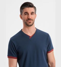 Снимка на Ombre Men's T-shirt with contrasting inserts and v-neck - navy blue