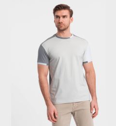 Снимка на Ombre Men's t-shirt with elastane with colored sleeves - gray
