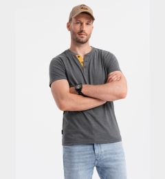 Снимка на Ombre Men's t-shirt with round henley neckline - dark grey
