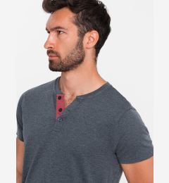 Снимка на Ombre Men's T-shirt with unbuttoned round henley neckline - navy blue