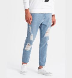 Снимка на Ombre Men's TAPERED FIT denim pants with holes - light blue