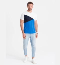Снимка на Ombre Men's tricolor cotton t-shirt - white and blue
