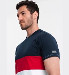 Снимка на Ombre Men's tricolor T-shirt with wide stripes - navy blue and white