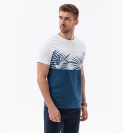 Снимка на Ombre Men's two-tone t-shirt with palm leaf print - dark blue
