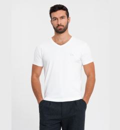 Снимка на Ombre Men's V-neck SLIM FIT t-shirt with elastane and print - white