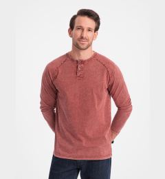 Снимка на Ombre Men's washed henley longsleeve with raglan sleeves - Brick Grey