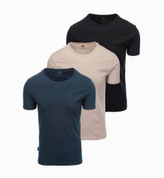 Снимка на Ombre Set of men's BASIC cotton shirts with round neckline - black/gray/sand