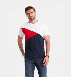 Снимка на Ombre Tri-color men's cotton t-shirt - white and navy blue
