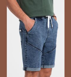Снимка на Ombre Turn-up men's short denim shorts with stitching - dark blue