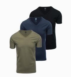Снимка на Ombre V-neck BASIC men's cotton t-shirt set - black/ navy/dark olive