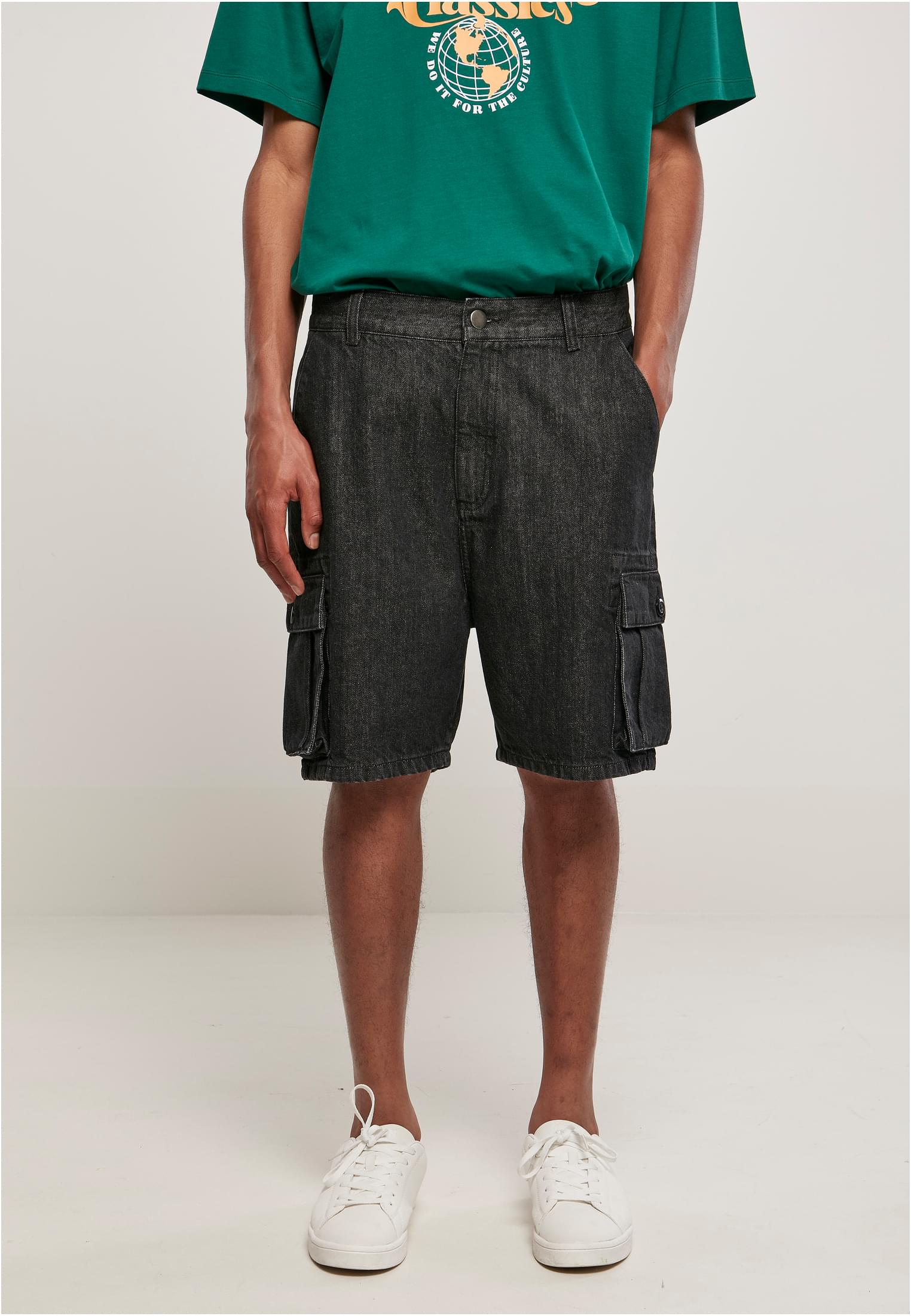 Снимка на Organic Denim Cargo Shorts Black Washed