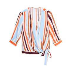 Снимка на Orsay Blue-Orange Striped Wrap Blouse with Three-Quarter Sleeve - Women
