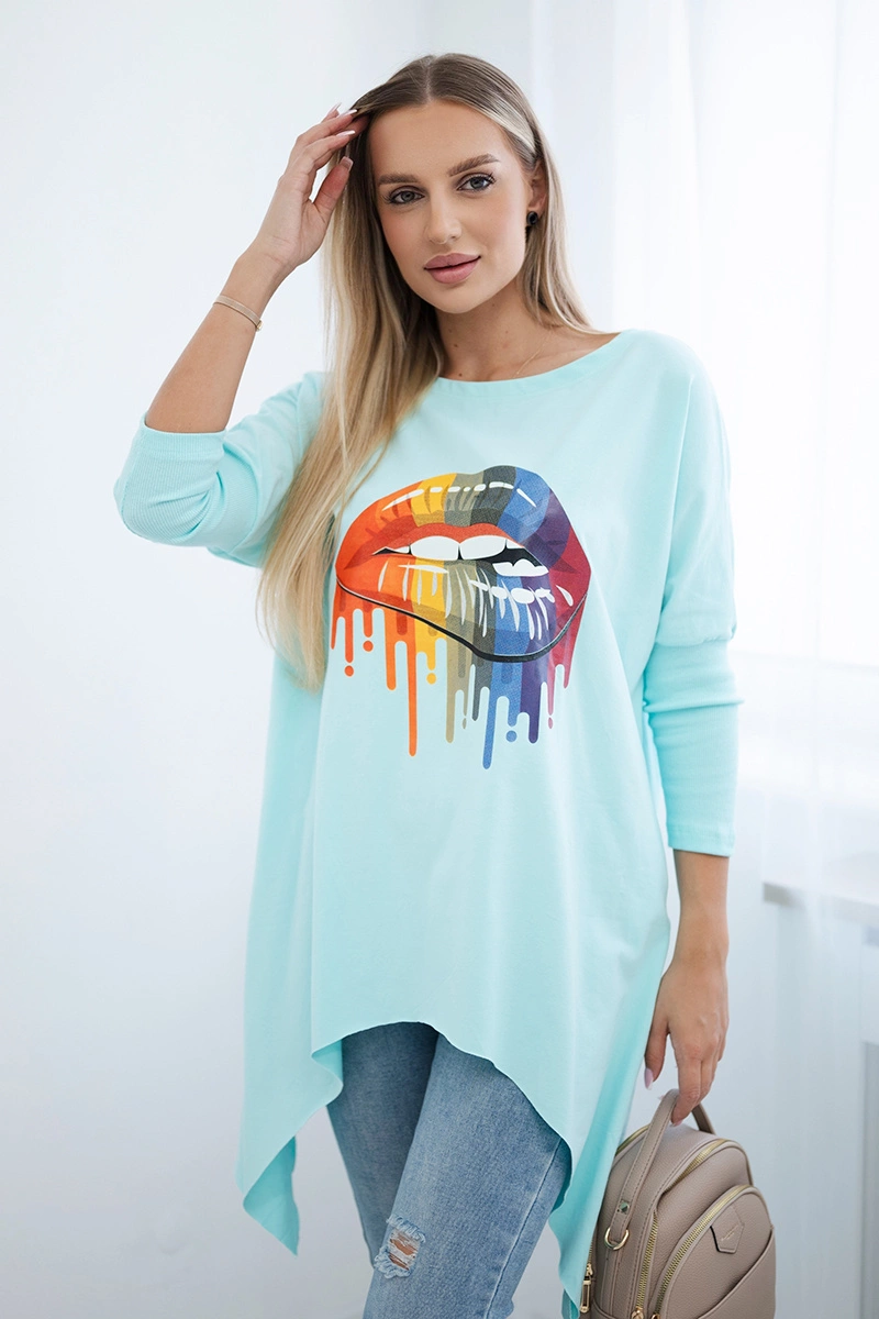 Снимка на Oversize blouse with a rainbow mint print