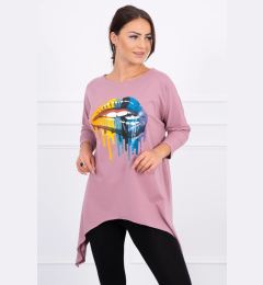 Снимка на Oversize blouse with rainbow lip print navy pink