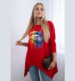 Снимка на Oversize blouse with red rainbow lip print
