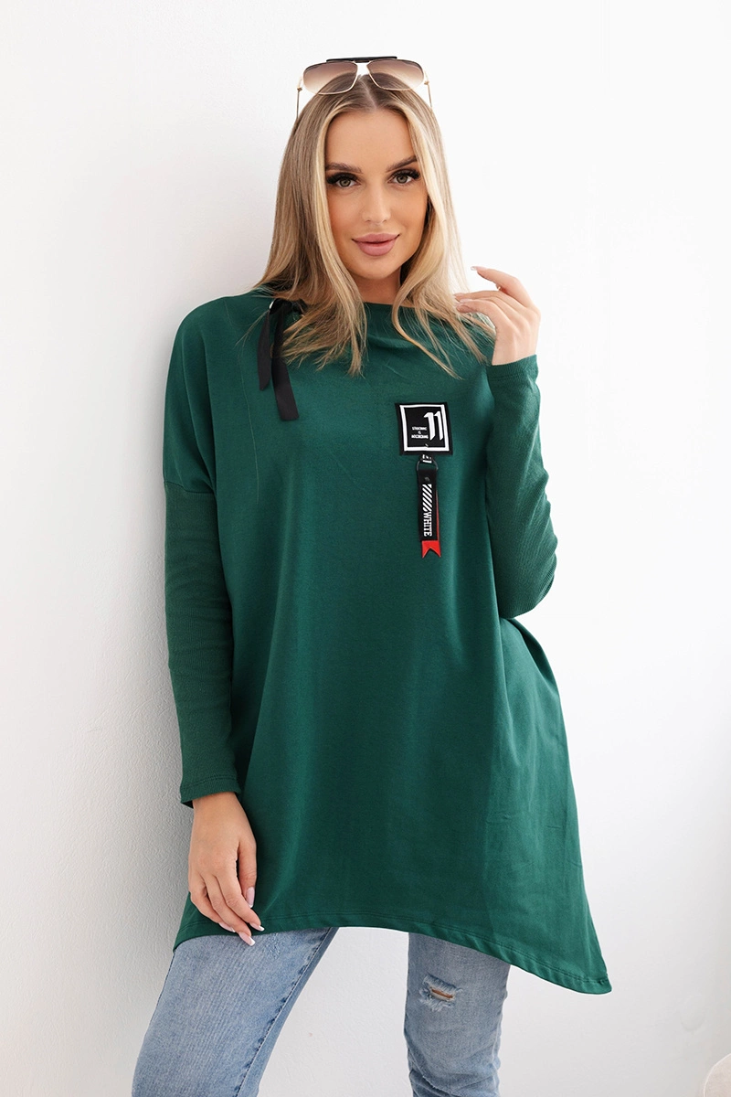 Снимка на Oversized sweatshirt with asymmetrical sides in green