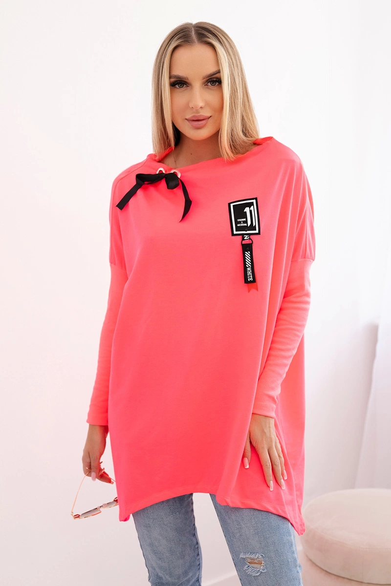 Снимка на Oversized sweatshirt with asymmetrical sides in pink neon color