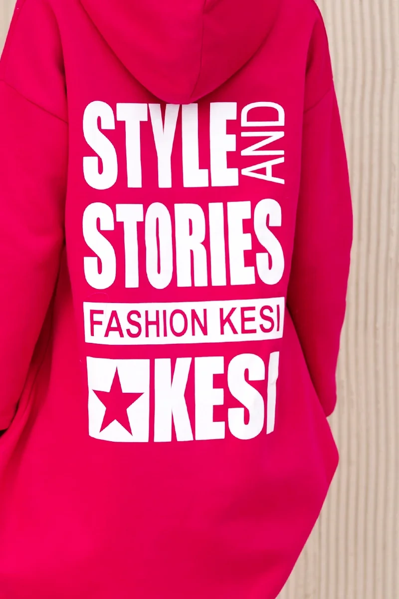 Снимка на Padded sweatshirt with a long back and hood in fuchsia-coloured