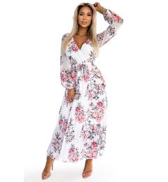 Снимка на Pleated midi dress with a neckline, long sleeves and belt Numoco