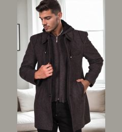 Снимка на PLT8335 DEWBERRY MEN'S COAT-DIAGONAL BLACK-ANTHRACITE-3