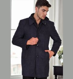 Снимка на PLT8335 DEWBERRY MEN'S COAT-DIAGONAL BLACK-BLUE-2