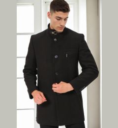 Снимка на PLT8367 DEWBERRY MEN'S COAT-PLAIN BLACK-2