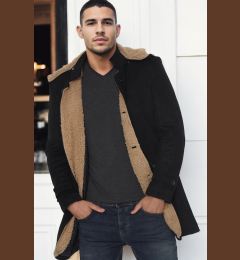 Снимка на PLT8399 DEWBERRY SUEDE LOOK MEN'S COAT-PLAIN BLACK