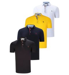 Снимка на QUAD SET T8582 DEWBERRY MENS T-SHIRT-BLACK-WHITE-NAVY BLUE-YELLOW