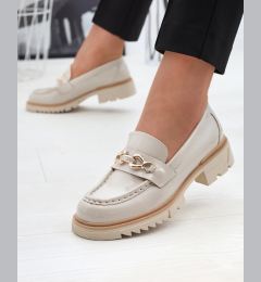 Снимка на Resti Beige lacquered women's moccasins with chain Sotella - Footwear