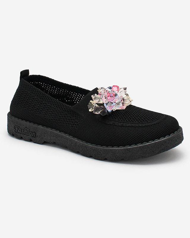 Снимка на Resti Black women's fabric moccasins with crystals Fezens