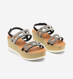 Снимка на Resti Black women's sandals with zircons on a wedge Masewi - Footwear