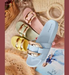 Снимка на Resti Blue women's slippers with golden Serina ornament - Footwear